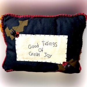 Christmas Holiday “Good Tidings of Great Joy” Throw Pillow Farmhouse holly bell